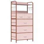 Commode pour chambre � coucher commode � 5 tiroirs en tissu meuble de rangement - rose - 60 � 30 cm � ...
