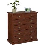 Commode chambre paris l 91 cm en bois massif lasur brun fonc avec 6 tiroirs avec poignes coquille ...