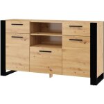 Commode de chambre salon multi - usage nuka c 155 cm chne artisan jambes noires et poignes