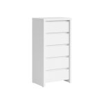 Commode chiffonier � 5 tiroirs meuble de rangement coloris blanc / blanc mat - longueur 56 x profondeur ...