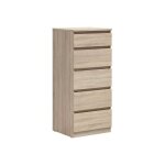 Commode chiffonnier � 5 tiroirs meuble de rangement coloris ch�ne sonoma - longueur 50 x profondeur 45 ...