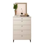 Commode chiffonnier meuble de rangement avec 5 tiroirs coloris blanc - hauteur 115 x longueur 82 x profondeur ...