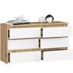 Commode chambre - gst - cl100 100 cm chne artisan / blanc 6 tiroirs - meuble de rangement armoire dappoint ...