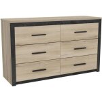 Commode colorado 6 tiroirs - d�cor ch�ne et noir - l 1291 x p 418 x h 771cm - demeyere