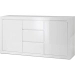 Commode como bianco iii buffet haut blanc laqu brillant 2 tagres 3 tiroirs