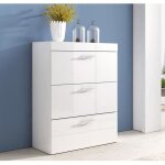 Commode - dalia - 3 tiroirs - blanc finition brillante - poign�es aluminium - rangement