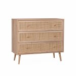 Commode en d�cor bois et cannage 90x39x79cm - boh�me - 3 tiroirs