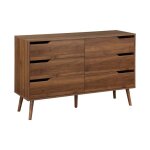 Commode d�cor bois de noyer. 6 tiroirs. pieds en pin massif