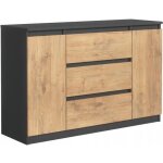 3xeliving commode demi buffet avec 2 portes 3 tiroirs anthracite & chêne lancelot l: 120cm h: 79cm p: ... 3xeliving commode demi buffet avec 2 portes 3 tiroirs anthracite & chêne lancelot l: 120cm h: 79cm p: ...