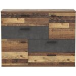 Commode - dest - 2 portes 4 tiroirs - bois vieilli vintage et dcor bton