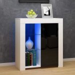 Commode de eclairage led meuble de rangement sur salon chambre 75 x 35 x 83 cm (noir + blanc)