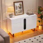 Commode avec �clairage led120 cmavec 2 tiroirs & 3 portes pieds m�talliques pour salle � manger / cuisine ...