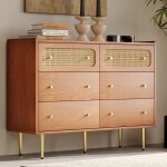 Commode elgant  6 tiroirs armoiremeuble de rangement stable pour chambre salon noyer vintage 120x40x90cm ...