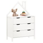 Commode enfant elano en bois massif blanc avec 3 tiroirs de rangement 84 x 120 x 41 cm meuble chambre ...