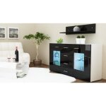 Commode enfilade laqu�e blanc et noir 139cm - contemporain - design - 4 tiroirs - 2 portes