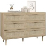 Commode - esteban - 6 tiroirs - bois clair - cannage rotin - design bohème chic Commode - esteban - 6 tiroirs - bois clair - cannage rotin - design bohème chic