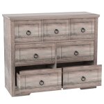 Commode grise mdf buffet grande capacit� 7 tiroirs - salalis - pour chambre salon entr�e