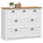 Commode chambre bolton l 110 cm en bois massif lasur blanc et brun 7 tiroirs meuble de rangement adulte ...