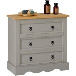 Commode tequila buffet bahut vaisselier en bois style mexicain avec 3 grands tiroirs en pin massif lasur ...