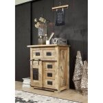 Commode industrielle - fer et bois massif de manguier laqu (bois naturel) - railway 111