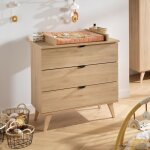Commode � langer 3 tiroirs poign�es m�tal - d�cor bois h�tre charme - mia