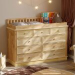 Commode � langer en bois massif pour b�be meuble � langer ergonomique avec 9 tiroirs 140x48x102 naturel ...