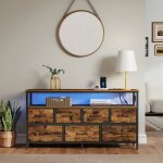 Commode avec led r�glable et multiprise 7 tiroirs en tissu style industriel chambre marron et noir