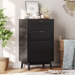 Commode - luminarix - buffet - 4 tiroirs - noir - aspect rotin tress� naturel