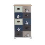 Commode meuble 10 tiroirs bois blue gris blanc retro - mobili rebecca