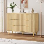 Commode moderne ch�ne naturel - lunsy - 100x40x75 cm - 6 tiroirs - biege - r�sistante � leau - glissi�res ...
