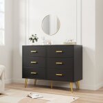 Commode moderne - lunsy - noir et blanc - poign�es dor�es - 6 tiroirs profonds - 106x40x85 cm - mdf haute ...