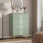 Commode moderne en mdf - lunsy - motif ondul� en ch�ne - 60x40x94 cm - vert - 4 tiroirs - r�sistante ...