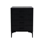 Commode noire avec 4 tiroirs buffet armoire de rangement panneaux mdf pieds m�talliques moderne chambre ...