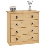 Commode en pin barrio 4 grands tiroirs buffet bahut vaisselier en bois style mexicain finition teinte ...