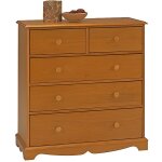 Commode pin miel de style anglais - bois massif - 5 tiroirs - blanc - meuble de chambre