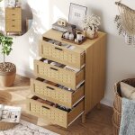 Commode - ravas - 4 tiroirs - bois massif et tressage en bambou - 398 � 55 � 95 cm - style boh�me - couleur ...