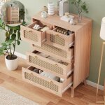 Commode - ravas - 5 tiroirs - portes en osier - structure en bois massif - 60 x 34 x 91 cm - coloris ...