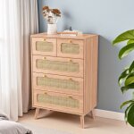 Commode en rotin avec 5 tiroirs chiffonnier buffet pour chambre salon bureau commode chambre cannage ...