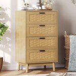 Commode en rotin et bois - luminarix - 4 tiroirs - couleur ch�ne - montage facile - design �l�gant