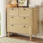 Commode rustique avec 4 tiroirs en rotinmeuble de rangementpieds en bois massifbuffet et enfilade 80x40x80 ...