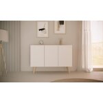 Commode de salon toronto - blanc - 120cm - 3 armoires verrouillables - pieds en h�tre massif