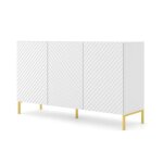 Commode surf 150 cm buffet 3d blanc mat sur pieds dor�s