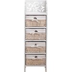 Commode table de chevet 4 tiroirs bois osier blanc - mobili rebecca - style shabby vintage