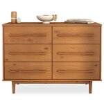 Commode tecca l 111 cm avec 6 tiroirs en bois massif coloris ch�ne meuble de rangement pour v�tements ...