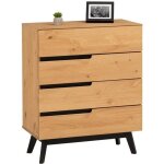 Commode chambre tibor l 80 cm en bois massif finition laque avec 4 tiroirs sans poigne chiffonnier ...