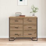 Commode avec tiroirs ch�ne artisanal - wiens - 91x355x745 cm - 6 tiroirs - marron - style scandinave ...