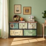 Commode en tissu � 5 tiroirs meuble de rangement avec cadre en m�tal meuble tv de espace avec dessus ...