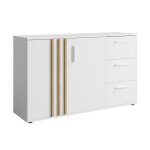 Commode varia - 2 portes et 3 tiroirs - design moderne coloris blanc et chêne artisan Commode varia - 2 portes et 3 tiroirs - design moderne coloris blanc et chêne artisan