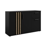 Commode varia - 3 portes et 1 tiroir - design moderne coloris noir et chne artisan