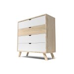 Commode viking scandinave bois - abc meubles - vernis naturel / blanc - 4 tiroirs - 1005 x 100 x 40 cm ...
